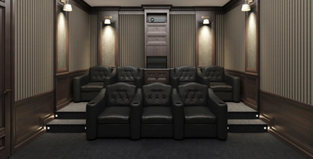 Home Theater seats setup for a big room Custom leather seats for a home theater installation