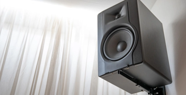 Home audio system speaker oriented for better sound Home audio system speaker oriented for better sound