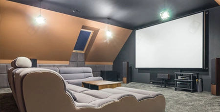 Professional home theater screen installation Big screen for a luxury home theater installation in Tucson